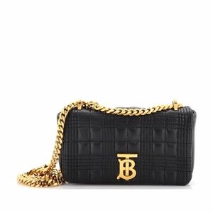 Burberry Black Quilted Leather Shoulder Bag with Gold TB Chain